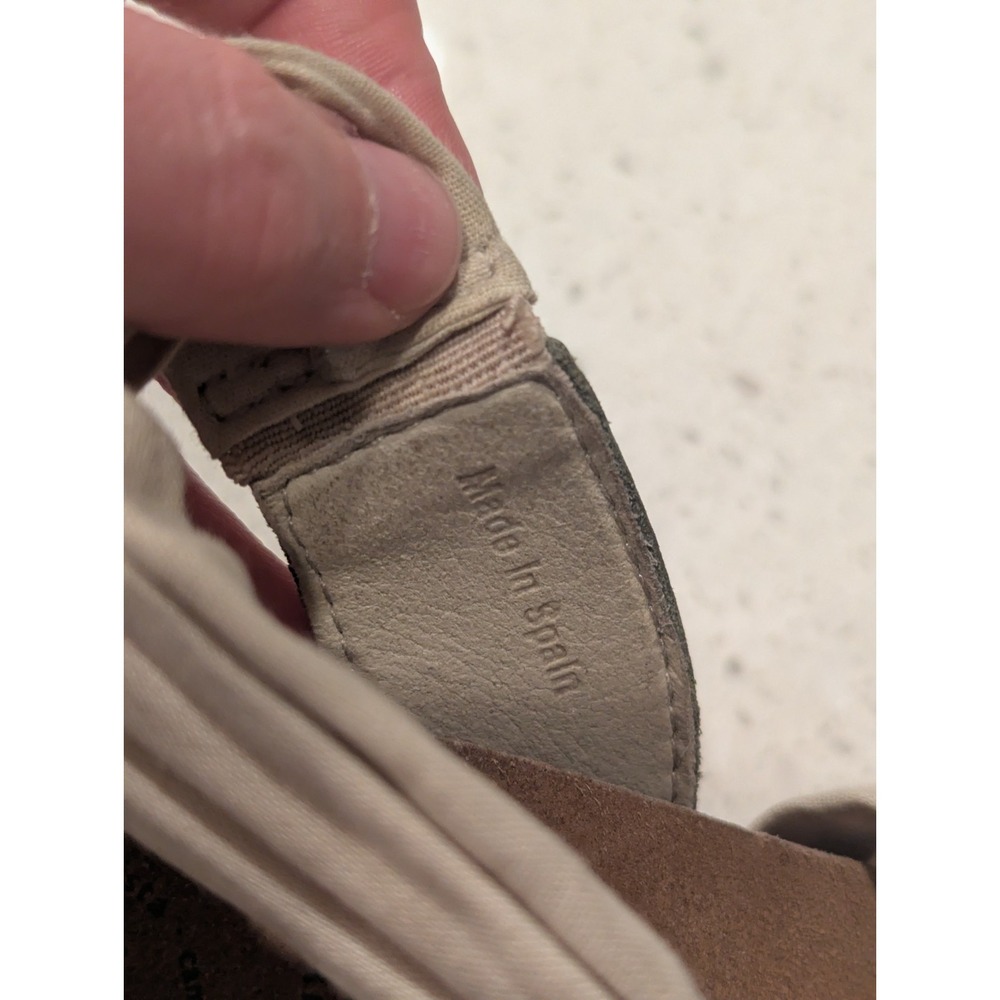 El Naturalista Block Heeled Sandals Ankle Strap Tan Fabric Green Leather  37 / 7 - Picture 7 of 11